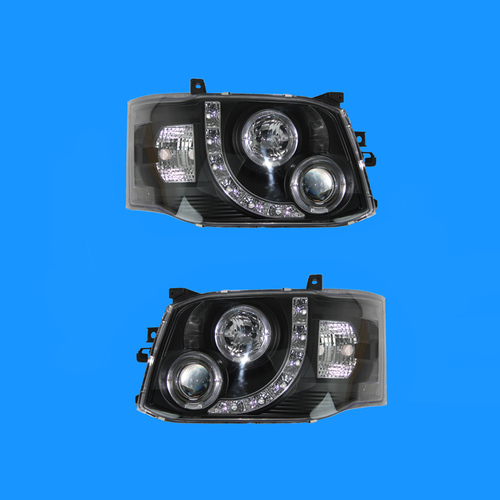 Front Headlight Left Hand and Right Hand LED Black Angel-Eye Suitable For Toyota Hiace 09/2010 -12/2013